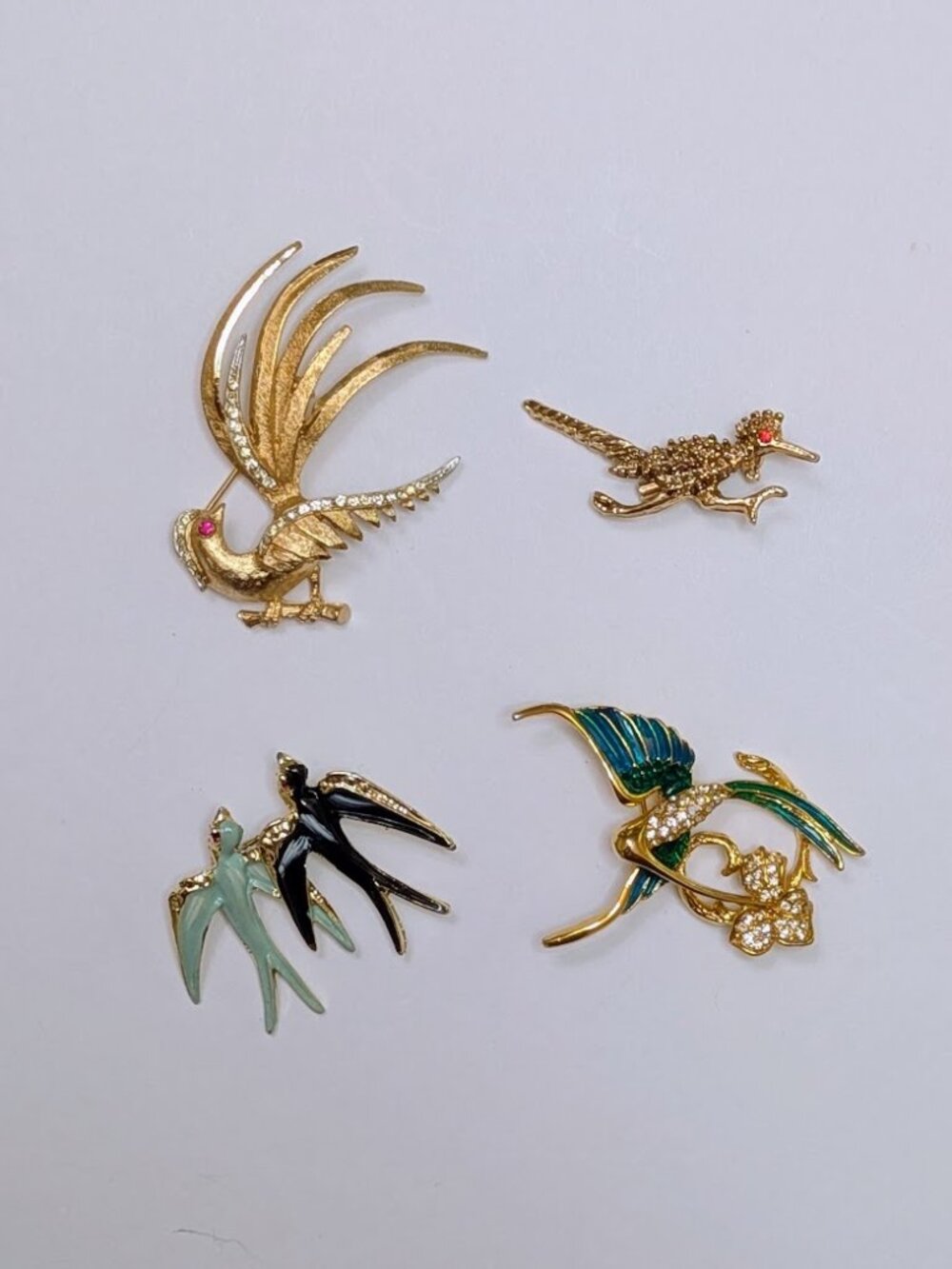 Vintage Bird Brooch Lot 4 Giovanni Hummingbird Enamel Rhinestone Taiwan